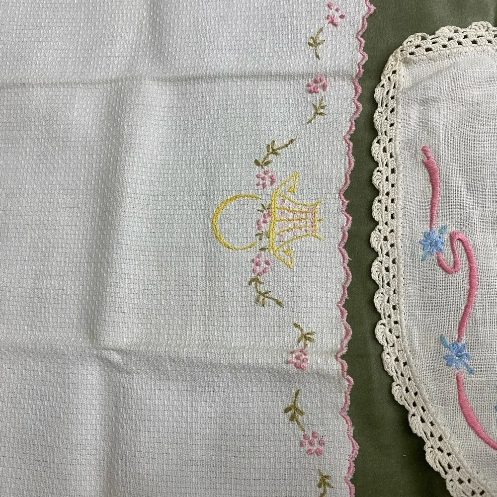Vintage hand embroidered towel and small cloth #4